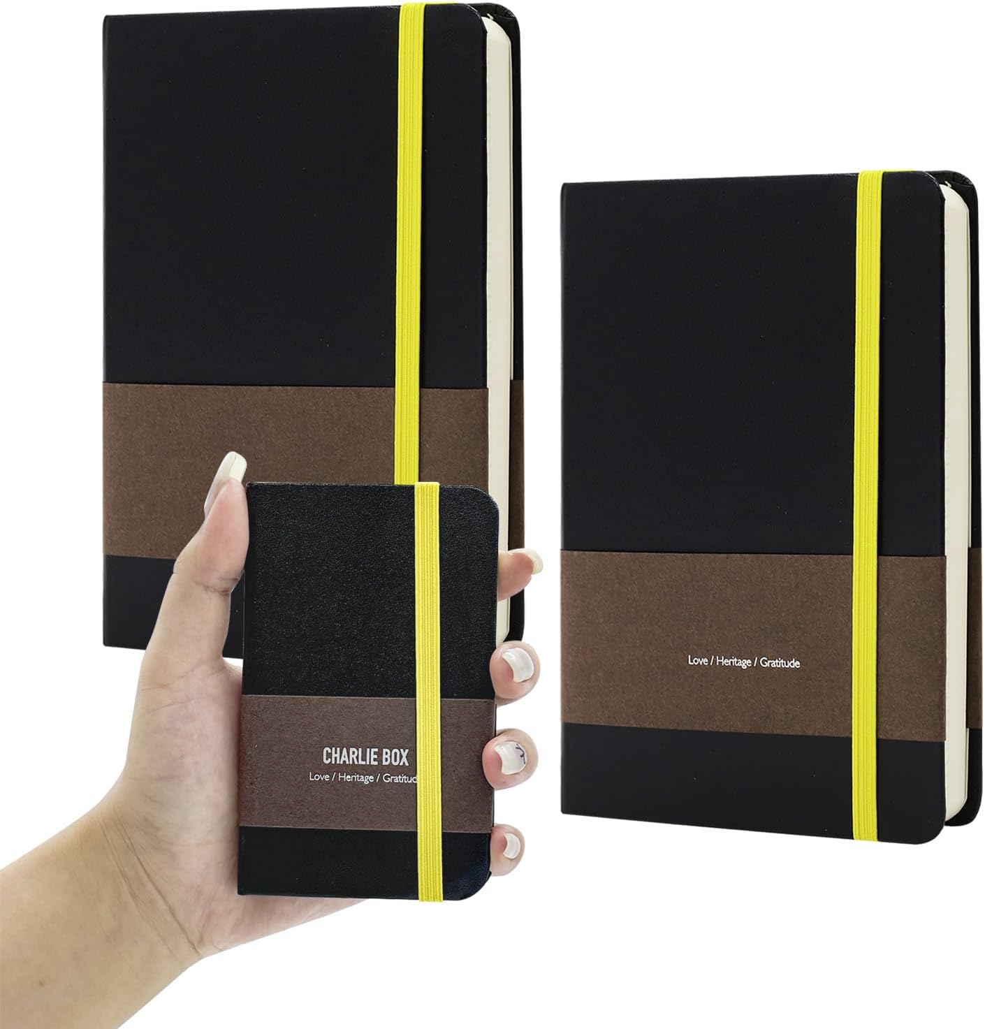 Carnet de Note A5/A6/A7, Cahier ligné, Couverture Rigide à Fermeture Élastique 192 Pages, Papier Beige 80 g/m² Noir, lignes horizontales A7