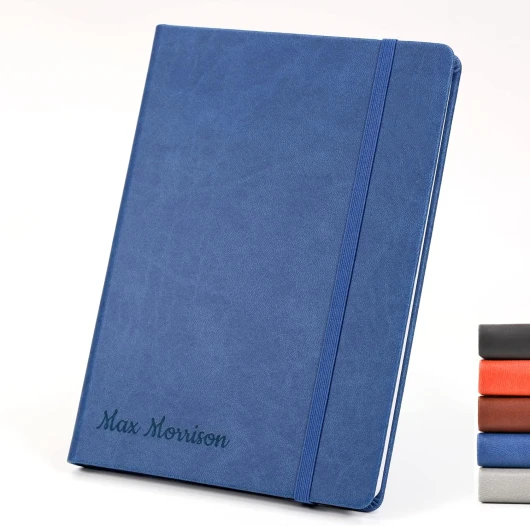 CustomDesign.Shop Carnet à couverture rigide personnalisé - Concevez un présent unique - Idée cadeau gravée au laser - A5, Bleu Bleu A5 - 21 x 15 x 2cm